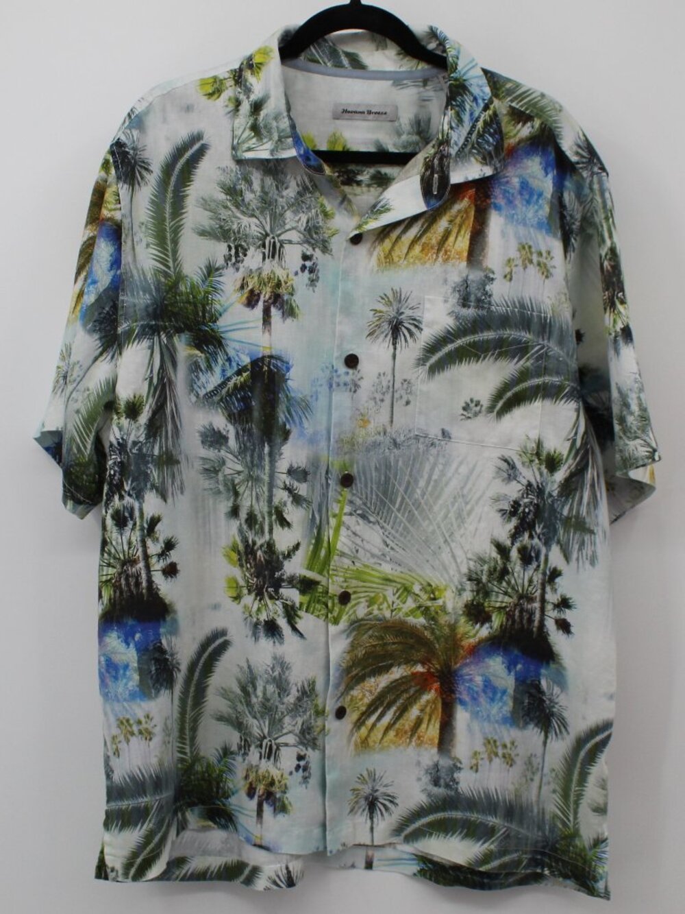 HAVANA BREEZE MENS HAWAIIAN SHIRT 100% LINEN PALM‎ TREES COASTAL XL